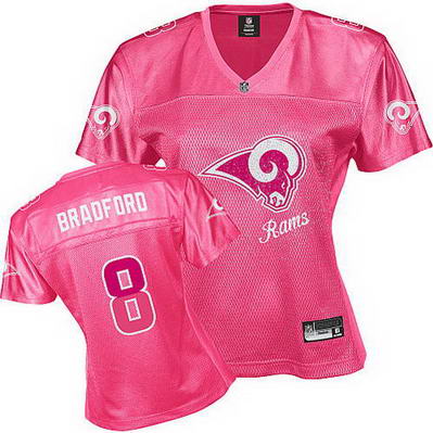 Rams #8 Sam Bradford Pink 2011 Women's Fem Fan Stitched NFL Jersey - Click Image to Close